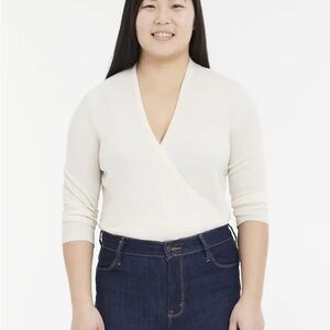 Lands End Women Cashmere Long Sleeve Wrap Sweater Cardigan Cream Off White Large